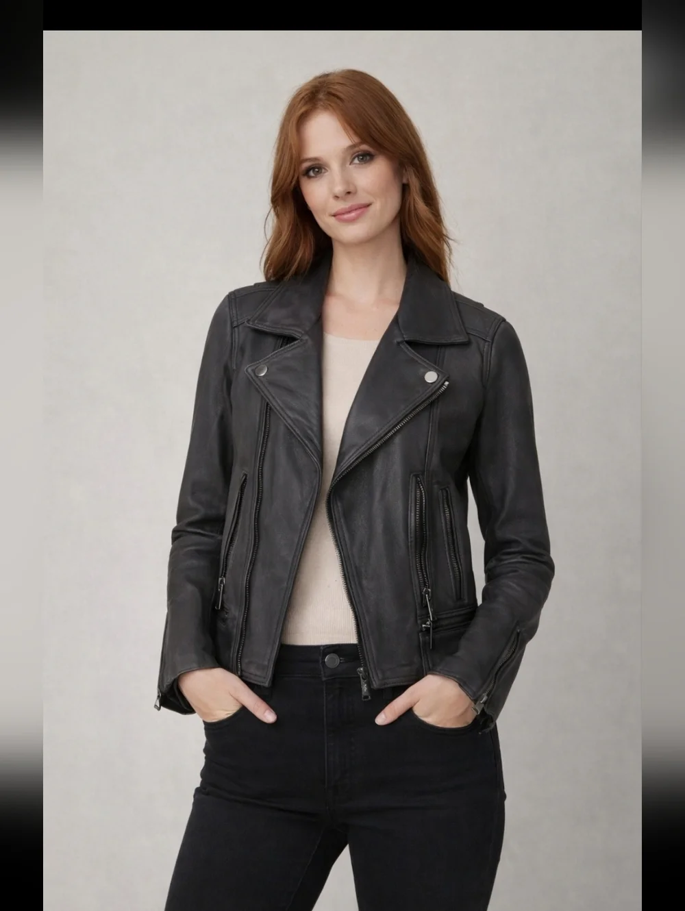 Michael Kors Grey Leather Moto Jacket